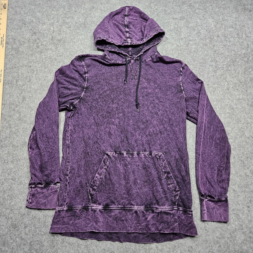 On The Byas Hoodie Large Purple Acid Wash Lightweight Pocket Pullover Distressed